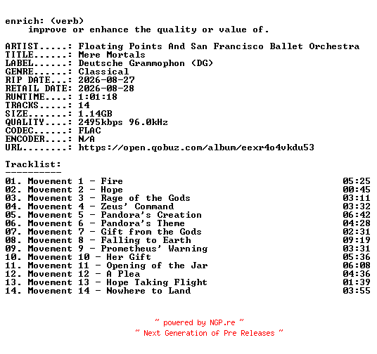 NFO for the release Floating_Points_And_San_Francisco_Ballet_Orchestra-Mere_Mortals-24BIT-WEB-FLAC-2026-ENRiCH by ENRiCH