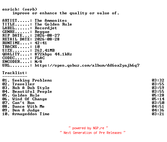 NFO for the release The_Ammonites-The_Golden_Rule-16BIT-WEB-FLAC-2026-ENRiCH by ENRiCH