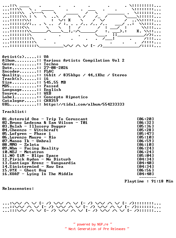 NFO for the release VA-Various_Artists_Compilation_Vol_2-CHR359-16BIT-WEB-FLAC-2026-WAVED by WAVED
