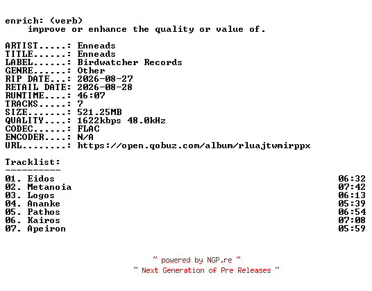 NFO for the release Enneads-Enneads-24BIT-WEB-FLAC-2026-ENRiCH by ENRiCH