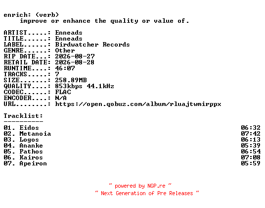 NFO for the release Enneads-Enneads-16BIT-WEB-FLAC-2026-ENRiCH by ENRiCH