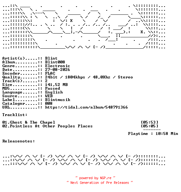 NFO for the release Blint-Blint008-008-24BIT-WEB-FLAC-2026-WAVED by WAVED