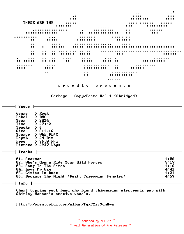 NFO for the release Garbage-Copy_Paste_Vol_1_(Abridged)-24BIT-96KHZ-WEB-FLAC-2024-TiMES by TiMES