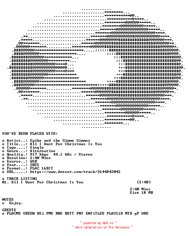 NFO for the release Spike_and_the_Gimme_Gimmes-All_I_Want_For_Christmas_Is_You-SINGLE-16BIT-WEB-FLAC-2025-FLACED by FLACED