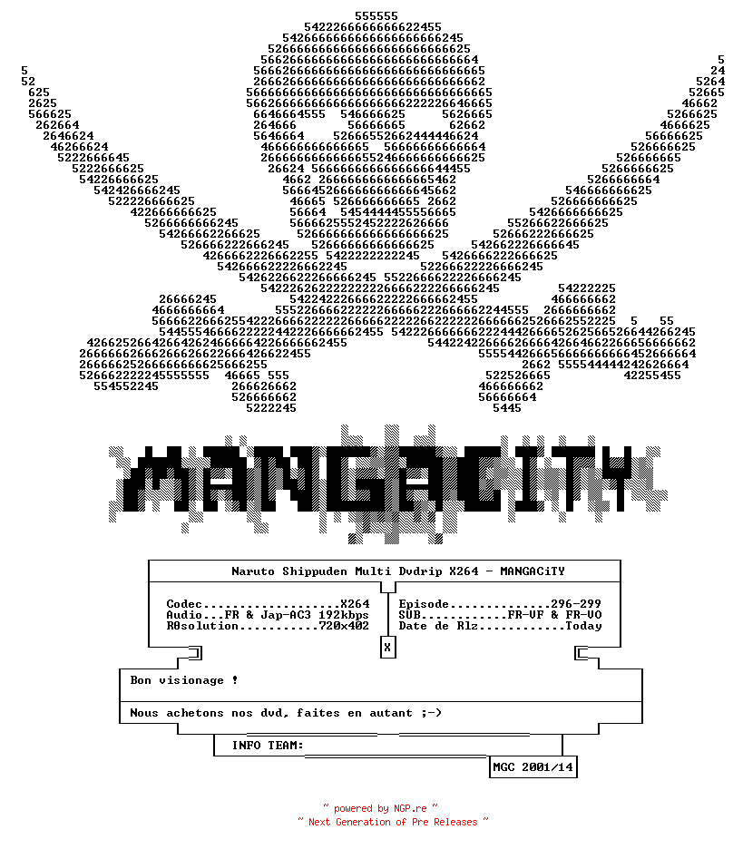 NFO for the release Naruto.Shippuden.Vol69.Multi.Dvdrip.X264-MANGACiTY by MANGACiTY