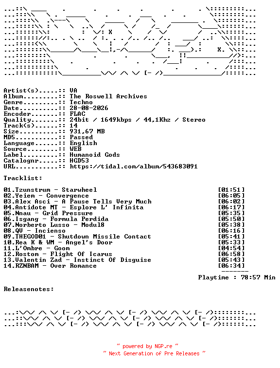 NFO for the release VA-The_Roswell_Archives-HGD53-24BIT-WEB-FLAC-2026-WAVED by WAVED