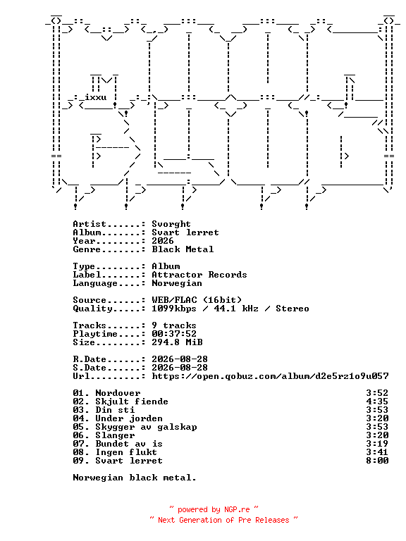 NFO for the release Svorght-Svart_lerret-NO-16BIT-WEB-FLAC-2026-MOONBLOOD by MOONBLOOD