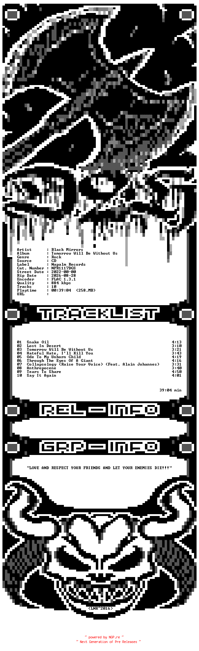 NFO for the release Black_Mirrors-Tomorrow_Will_Be_Without_Us-CD-FLAC-2022-D2H by D2H