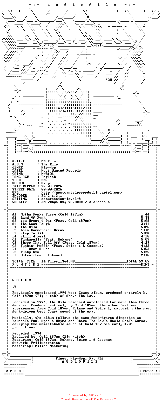 NFO for the release MZ_Kilo-The_Kilo-REMASTERED-2VINYL-FLAC-2026-AUDiOFiLE by AUDiOFiLE