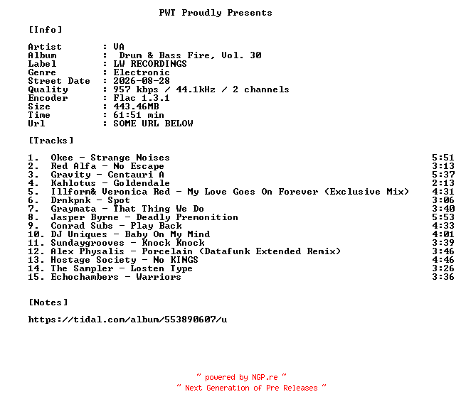 NFO for the release VA-Drum_And_Bass_Fire_Vol._30-16BIT-WEB-FLAC-2026-PWT by PWT