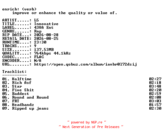 NFO for the release L5-Innovative-16BIT-WEB-FLAC-2026-ENRiCH by ENRiCH