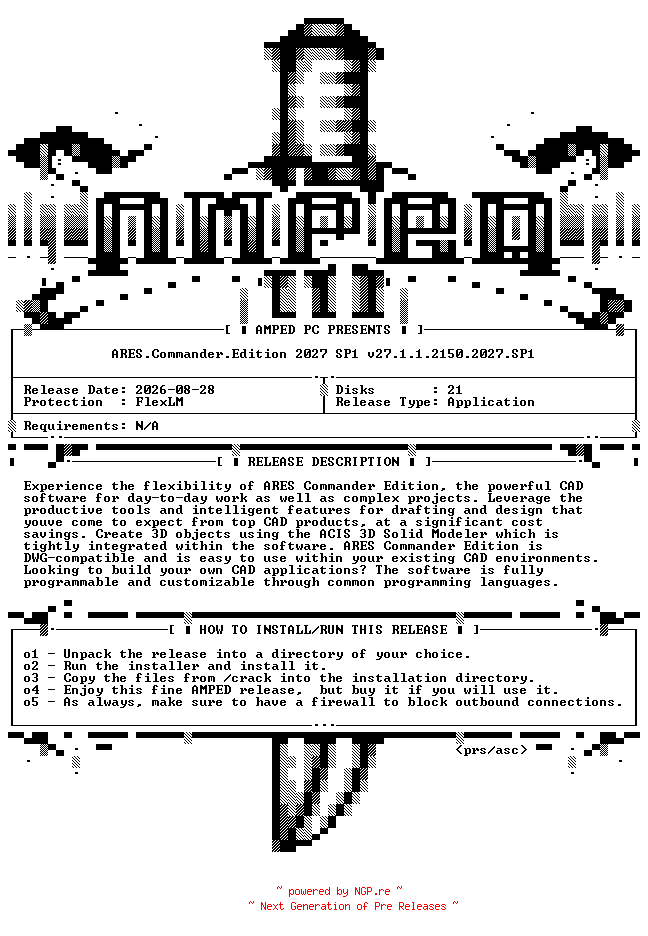 NFO for the release Graebert.ARES.Commander.Edition.v27.1.1.2150.2027.SP1.X64-AMPED by AMPED