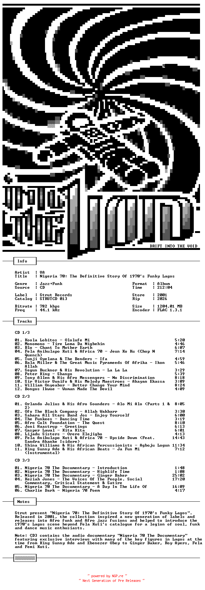 NFO for the release VA-Nigeria_70-The_Definitive_Story_Of_1970s_Funky_Lagos-3CD-FLAC-2001-THEVOiD by THEVOiD
