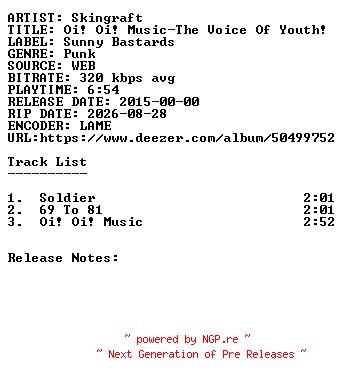 NFO for the release Skingraft-Oi_Oi_Music-The_Voice_Of_Youth-WEB-2015-SDR by SDR