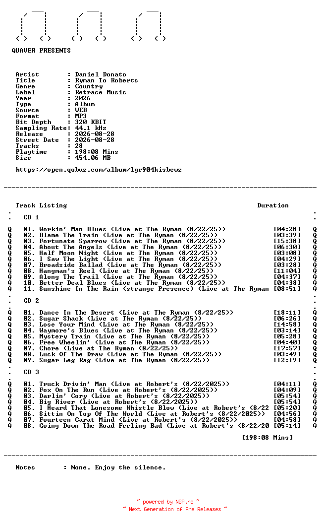NFO for the release Daniel_Donato-Ryman_To_Roberts-WEB-2026-QUAVER by QUAVER