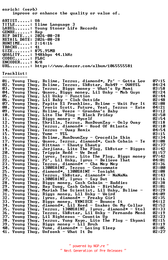 NFO for the release VA-Slime_Language_3-16BIT-WEB-FLAC-2026-ENRiCH_iNT by ENRiCH_iNT
