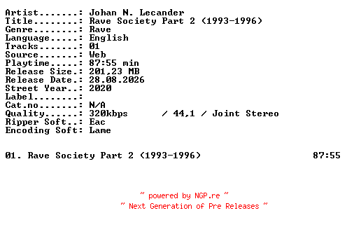 NFO for the release Johan_N_Lecander-Rave_Society_Part_2_(1993-1996)-WEB-2020-XTC_iNT by XTC_iNT