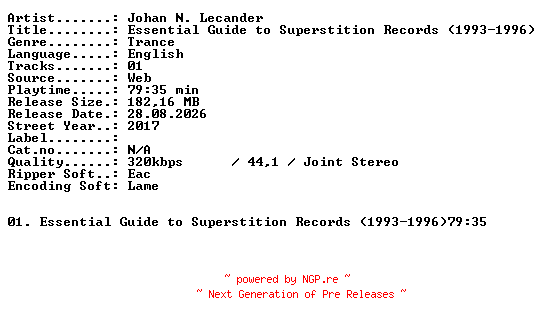 NFO for the release Johan_N_Lecander-Essential_Guide_to_Superstition_Records_(1993-1996)-WEB-2017-XTC_iNT by XTC_iNT
