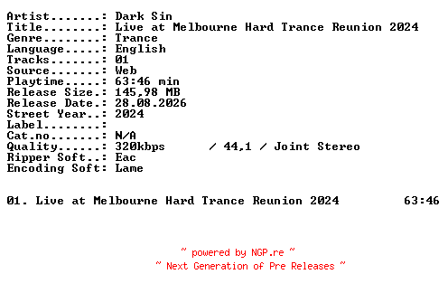 NFO for the release DARK_SIN-Live_at_MELBOURNE_HARD_TRANCE_REUNION_2024-WEB-2024-XTC_iNT by XTC_iNT