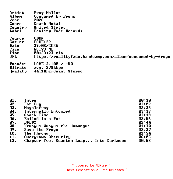 NFO for the release Frog_Mallet-Consumed_by_Frogs-CD-2026-DiTCH by DiTCH