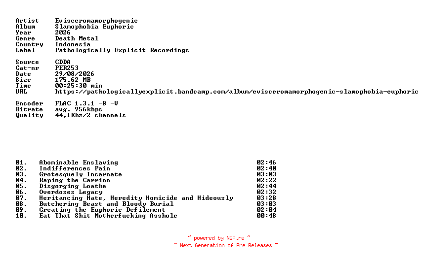 NFO for the release Evisceromamorphogenic-Slamophobia_Euphoric-(PER253)-CD-FLAC-2026-86D by 86D