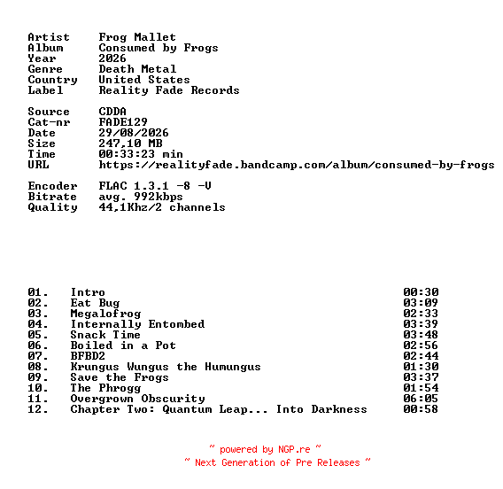 NFO for the release Frog_Mallet-Consumed_by_Frogs-(FADE129)-CD-FLAC-2026-86D by 86D