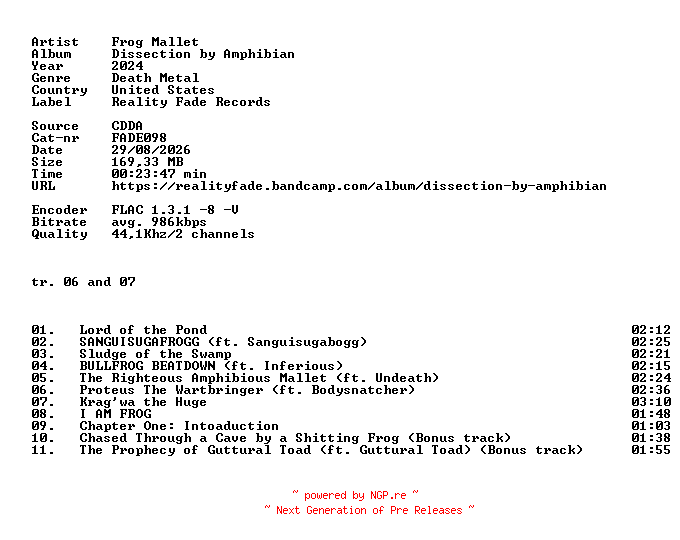 NFO for the release Frog_Mallet-Dissection_by_Amphibian-(FADE098)-REISSUE-CD-FLAC-2024-86D by 86D