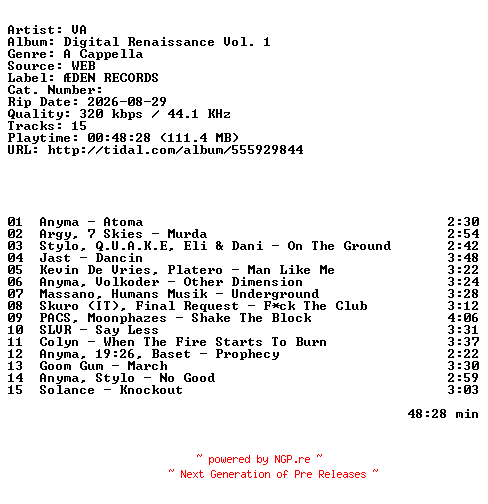NFO for the release VA-Digital_Renaissance_Vol._1-WEB-2026-ZLS by ZLS