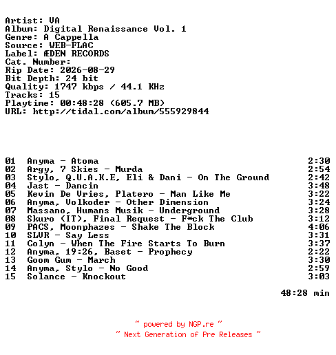NFO for the release VA-Digital_Renaissance_Vol._1-24BIT-WEB-FLAC-2026-HFC by HFC