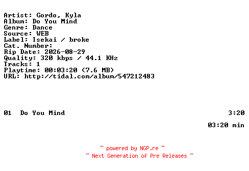 NFO for the release Gordo_Kyla-Do_You_Mind-SINGLE-WEB-2026-ZLS by ZLS