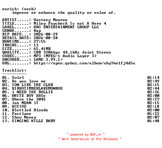 NFO for the release Wasteey_Monroe-Miley_Paycheck_Is_not_A_Hero_4-WEB-2026-ENRiCH by ENRiCH