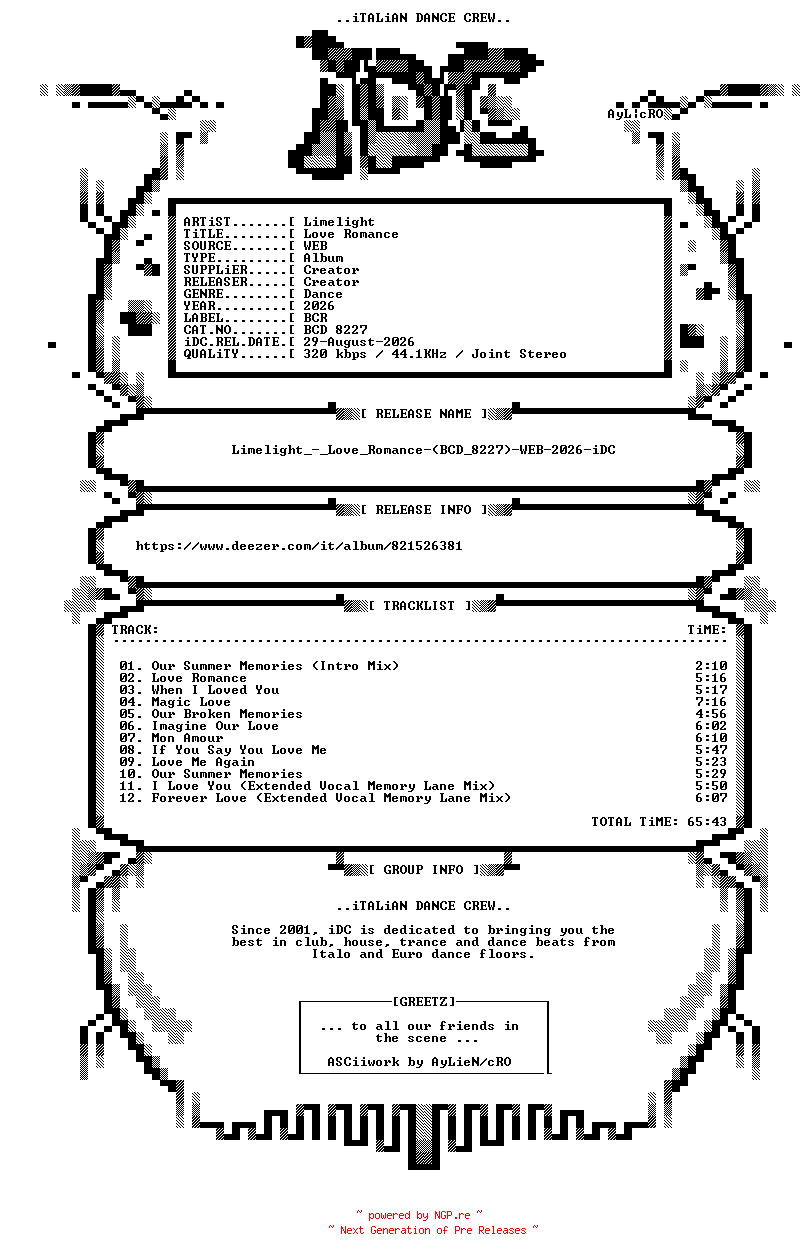 NFO for the release Limelight_-_Love_Romance-(BCD_8227)-WEB-2026-iDC by iDC