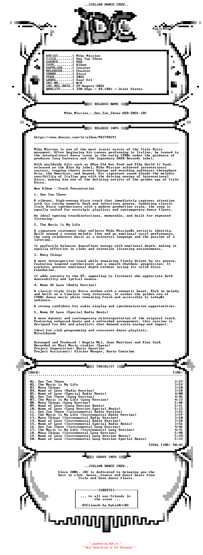NFO for the release Miko_Mission_-_One_Two_Three-WEB-2026-iDC by iDC