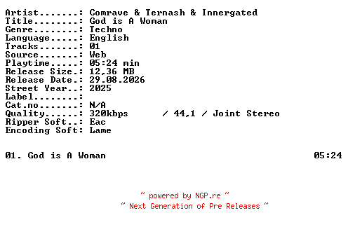 NFO for the release Comrave_and_Ternash_and_Innergated-God_is_A_Woman-SINGLE-WEB-2025-XTC_iNT by XTC_iNT