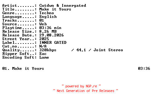 NFO for the release Cutdwn_and_Innergated-Make_it_Yours-SINGLE-WEB-2025-XTC_iNT by XTC_iNT