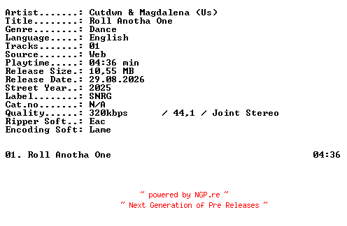 NFO for the release Cutdwn_and_Magdalena_(Us)-Roll_Anotha_One-SINGLE-WEB-2025-XTC_iNT by XTC_iNT