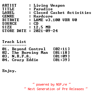 NFO for the release Living_Weapon-Paradise-EP-2021-r35 by r35