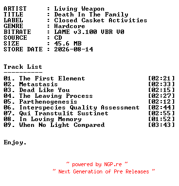 NFO for the release Living_Weapon-Death_In_The_Family-2026-r35 by r35