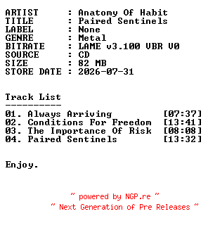 NFO for the release Anatomy_Of_Habit-Paired_Sentinels-2026-r35 by r35