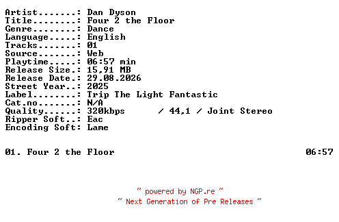 NFO for the release Dan_Dyson-Four_2_the_Floor-SINGLE-WEB-2025-XTC_iNT by XTC_iNT
