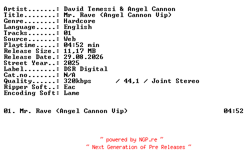 NFO for the release David_Temessi_and_Angel_Cannon-Mr_Rave_(Angel_Cannon_Vip)-SINGLE-WEB-2025-XTC_iNT by XTC_iNT