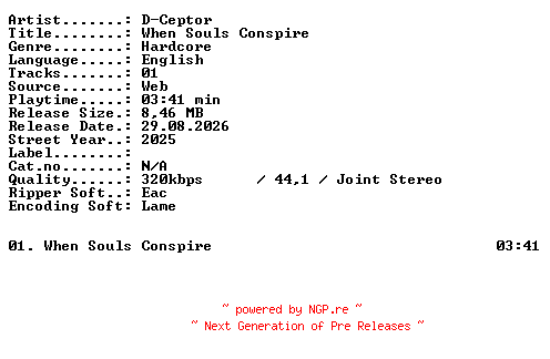 NFO for the release D-Ceptor-When_Souls_Conspire-SINGLE-WEB-2025-XTC_iNT by XTC_iNT