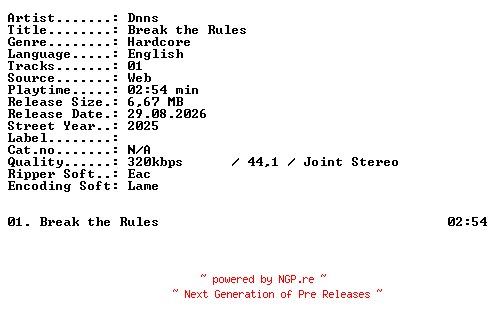 NFO for the release Dnns-Break_the_Rules-SINGLE-WEB-2025-XTC_iNT by XTC_iNT