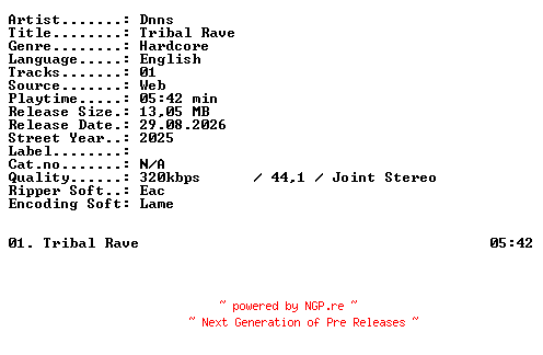 NFO for the release Dnns-Tribal_Rave-SINGLE-WEB-2025-XTC_iNT by XTC_iNT