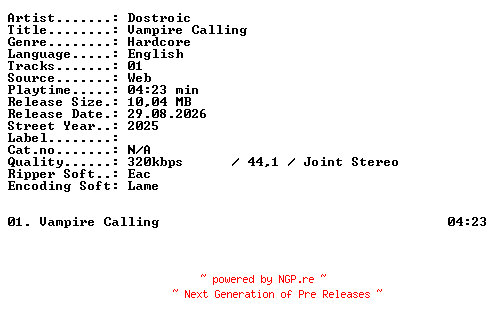 NFO for the release Dostroic-Vampire_Calling-SINGLE-WEB-2025-XTC_iNT by XTC_iNT