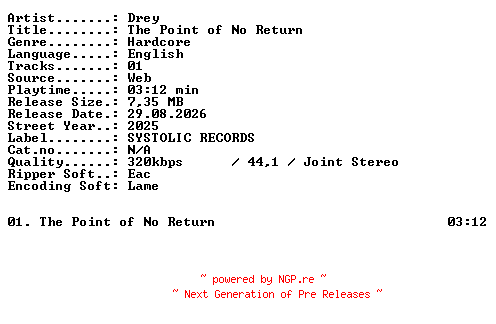 NFO for the release Drey-The_Point_of_No_Return-SINGLE-WEB-2025-XTC_iNT by XTC_iNT