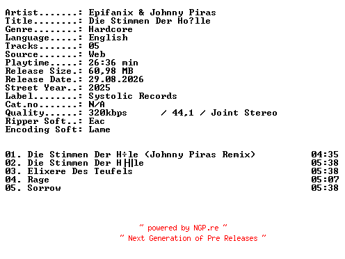 NFO for the release Epifanix_and_Johnny_Piras-Die_Stimmen_Der_Holle-WEB-2025-XTC_iNT by XTC_iNT