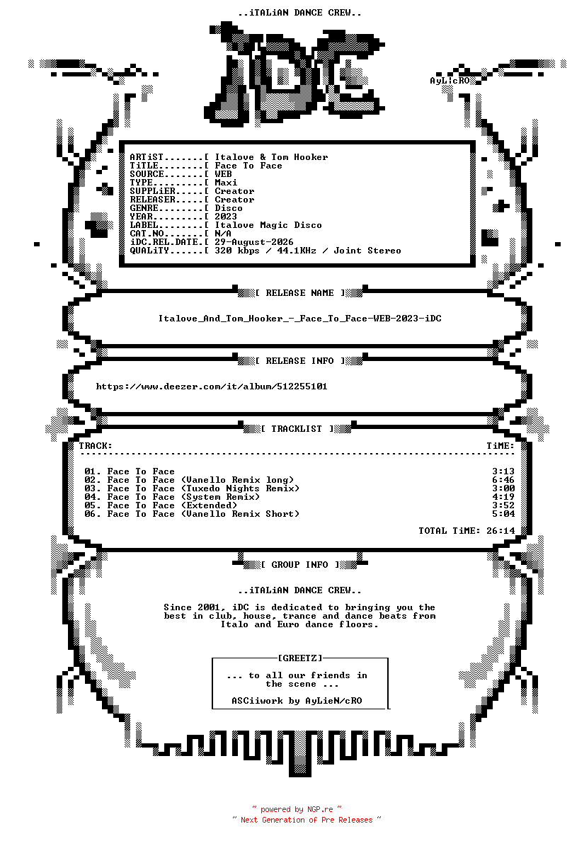NFO for the release Italove_And_Tom_Hooker_-_Face_To_Face-WEB-2023-iDC by iDC