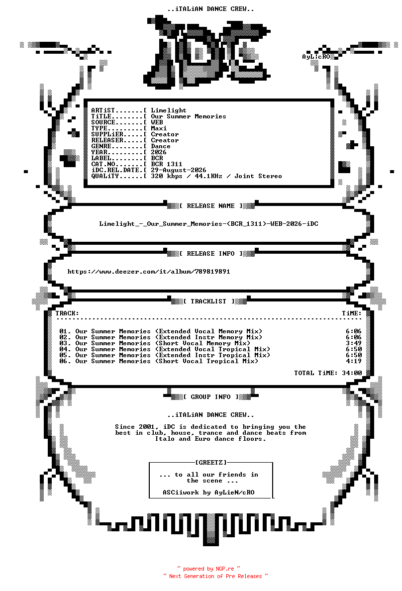 NFO for the release Limelight_-_Our_Summer_Memories-(BCR_1311)-WEB-2026-iDC by iDC