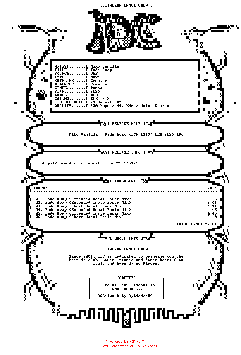 NFO for the release Miko_Vanilla_-_Fade_Away-(BCR_1313)-WEB-2026-iDC by iDC